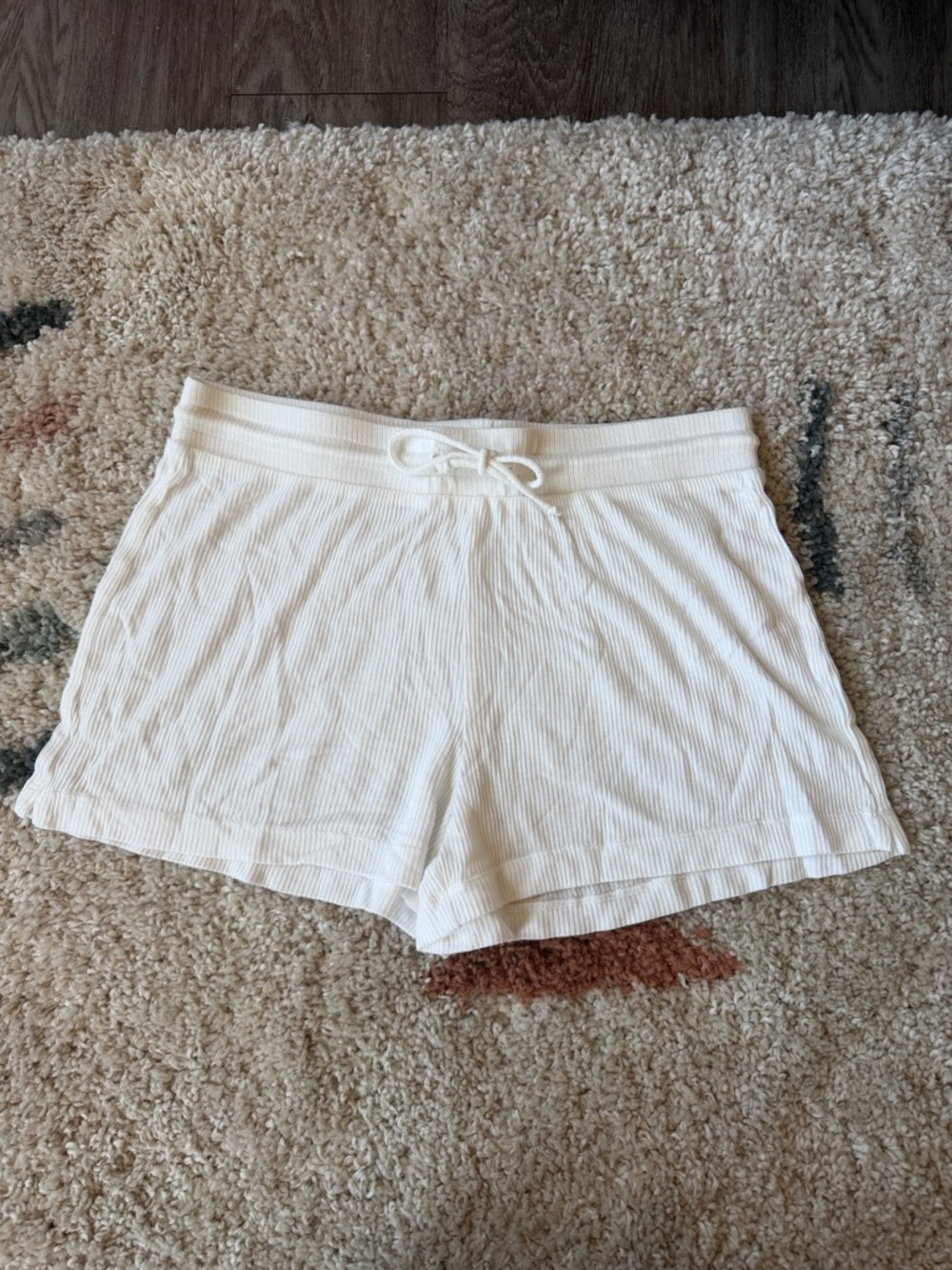 Andie Cream Ribbed Drawstring Lounge Shorts